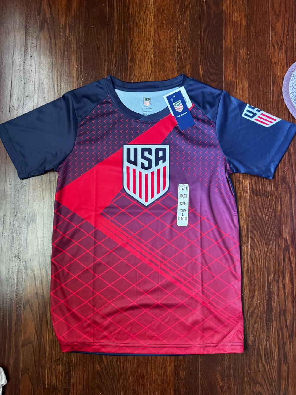USA Youth Large Red & Navy Athletic Soccer Top